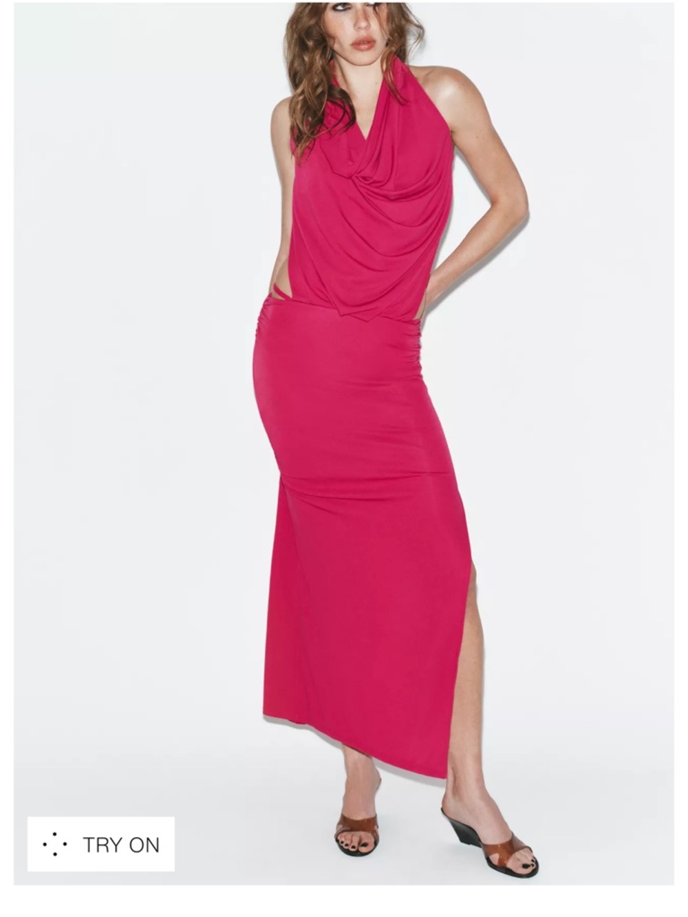 Zara Fuchsia FLOWY CUT OUT DRESS